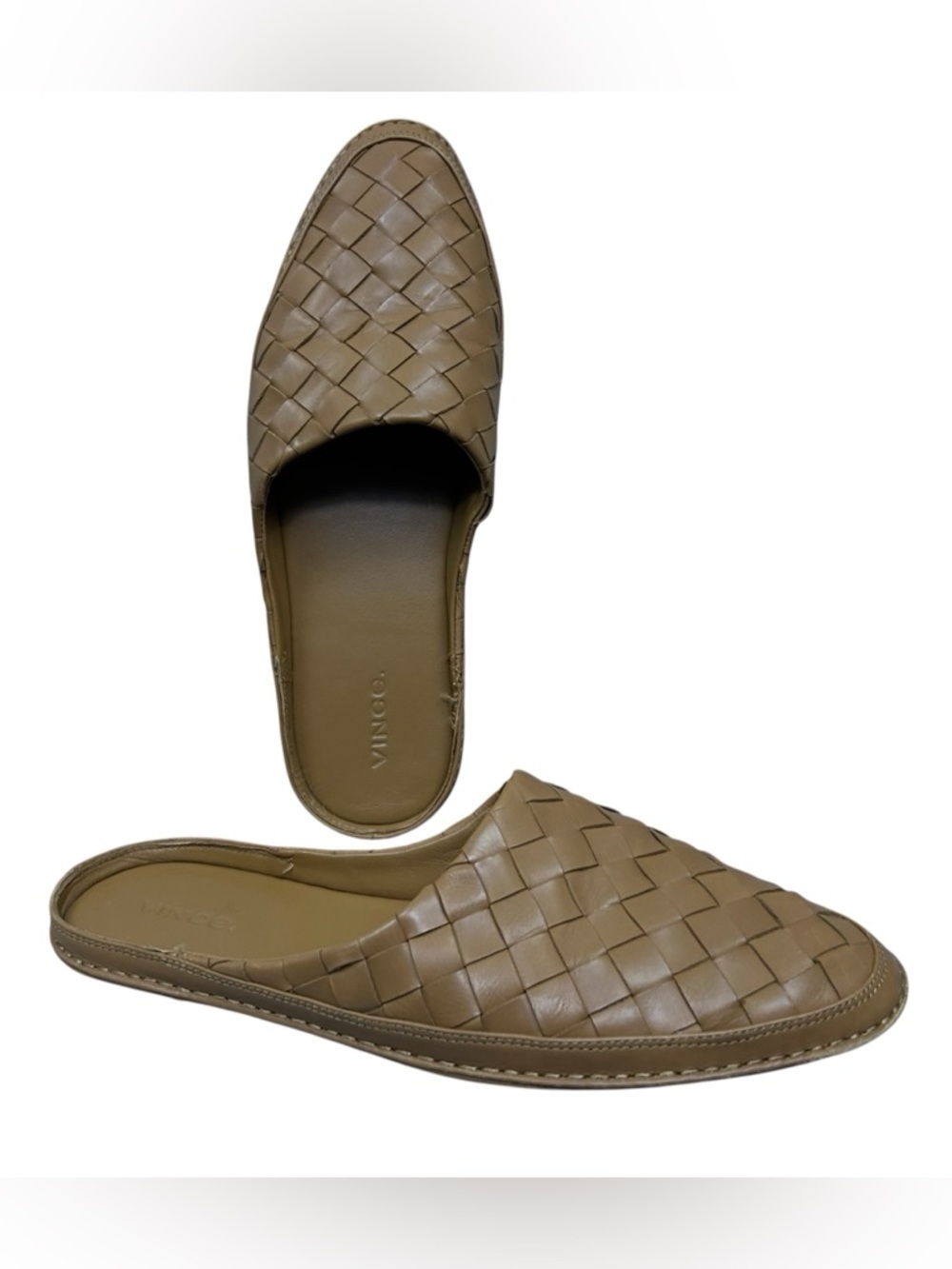 Vince Freeman Woven Leather Mule Flats Slip On Loafer Size US 8.5 EU 38.5 Brown - Picture 16 of 16